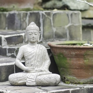 Volcanic Stone Buddha Lotus Robe Stonewashed Statue (Indonesia)