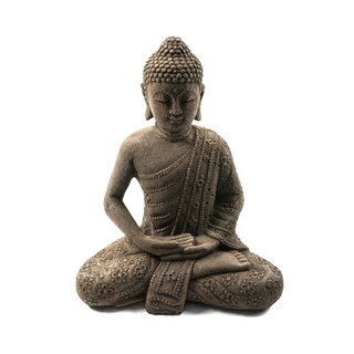 Volcanic Stone Buddha Lotus Robe Antique Brown Statue (Indonesia)