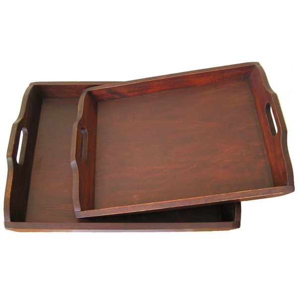 Gold Rush Solid Decorative Cedar Wood Serving Trays (Set of 2