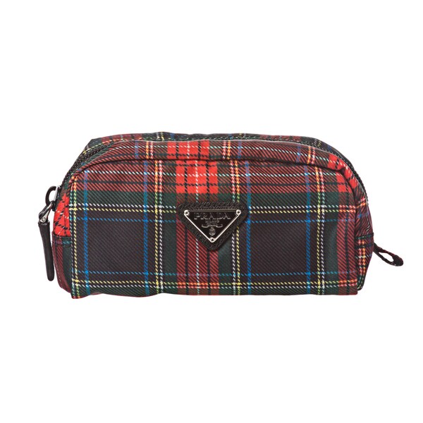 Prada \u0026#39;Tartan\u0026#39; Plaid Nylon Cosmetic Bag - 15362562 - Overstock.com ...