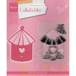 Marianne Designs Collectables Dies With Stamps-Birdhouse/Bird 2.5"X3", Butterfly .75"