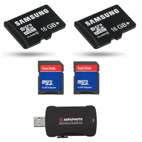 Samsung 16GB Micro SDHC Class 2 Memory Card with SD Adapter (Pack of 2)