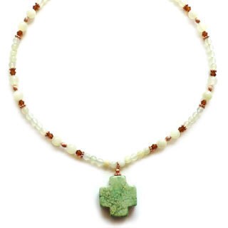 Every Morning Design Sage Green Turquoise Cross Necklace