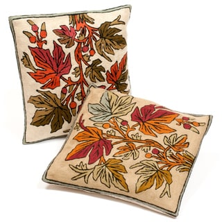 Set of Two Kashmiri Embroidered Chain Stitch Cushion Covers (India)