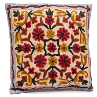 Kashmiri Embroidered Chain Stitch Floral Cushion Cover (India)