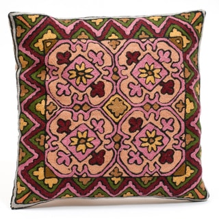 Kashmiri Floral Chain Stitch Embroidered Pillow Cover (India)