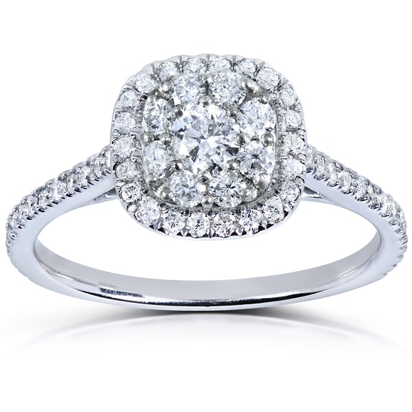 ... 14k White Gold 1 Ct Tdw Threestone Diamond Cluster Engagement Ring Hi