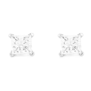 14k White Gold 1ct TDW Princess-cut Diamond Solitaire Stud Earrings (G-H, VS1-VS2)
