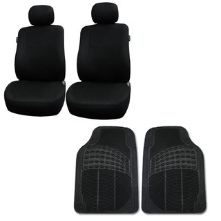 FH Group Black Combo Set Front Bucket Seat Covers and Front Floor Mats
