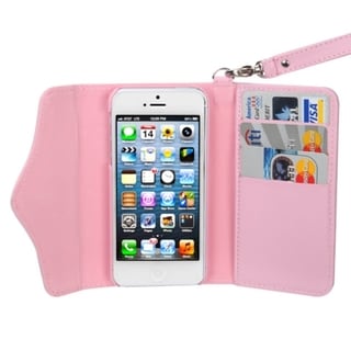 BasAcc Pink Wallet Case with Handstrap for Apple iPhone 5