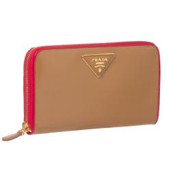 Prada Tan/ Red Color-block Saffiano Patent Leather Wallet ...  