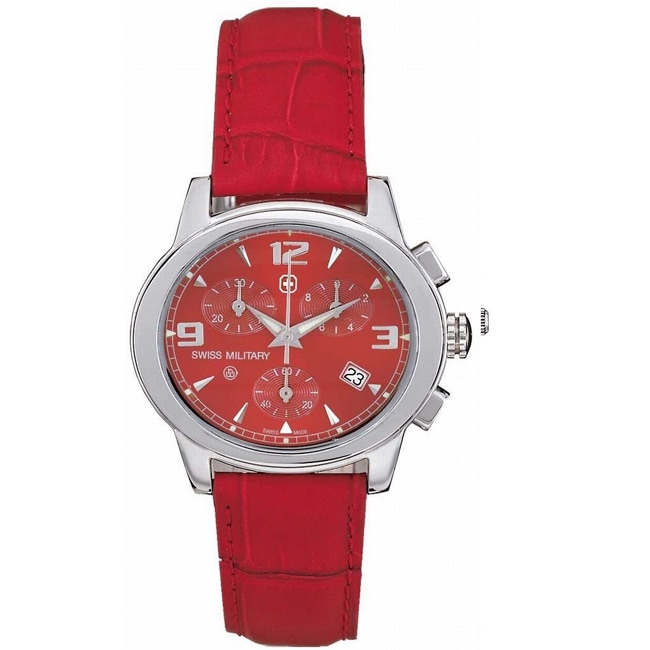 Swiss Military Red Leather Chronograph Luminous Date Watch