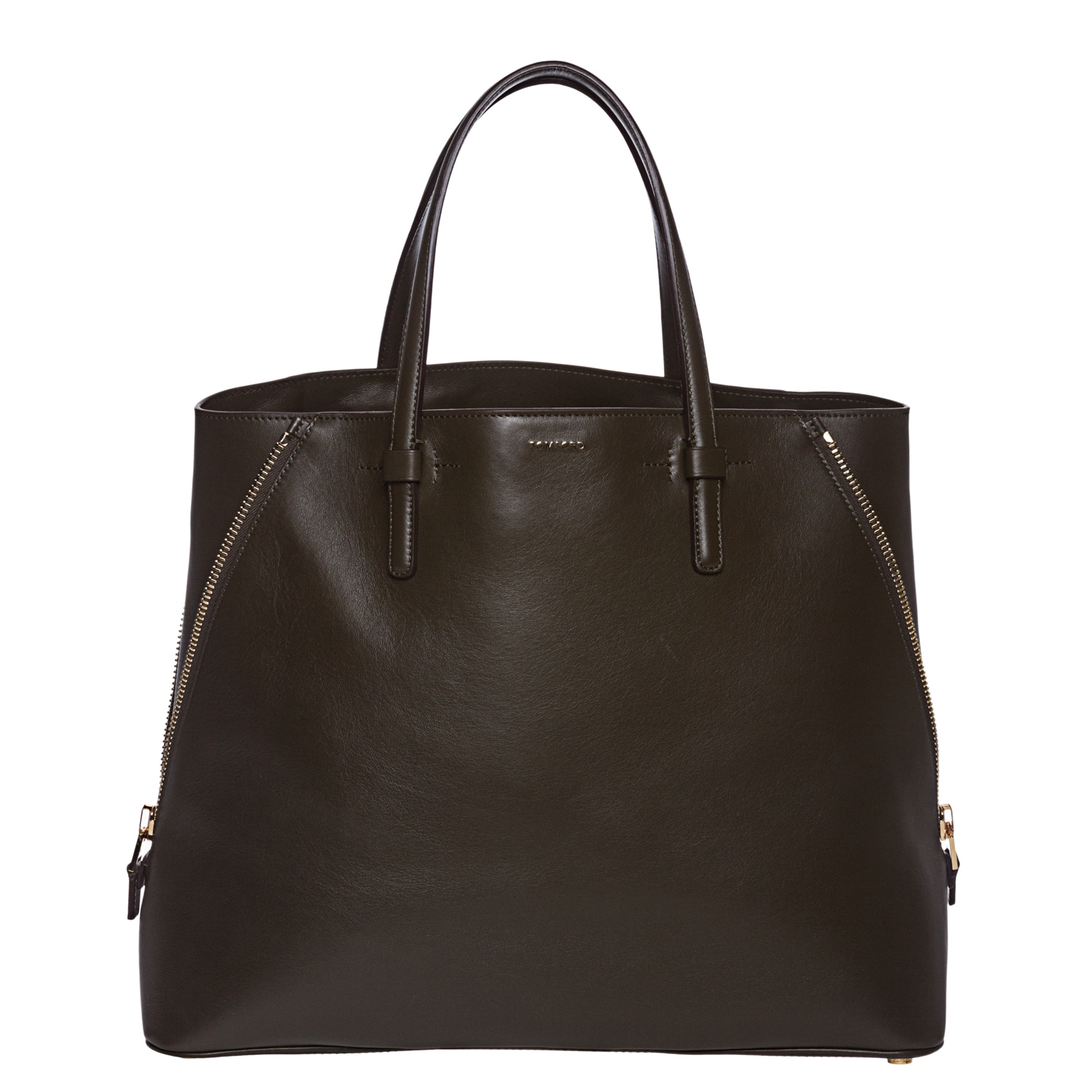 Tom Ford Chocolate Leather Side Zip Tote Bag