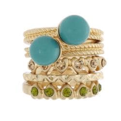 Nexte Jewelry Stackable Five-piece Gold-plated Metal Gemstone Ring Set