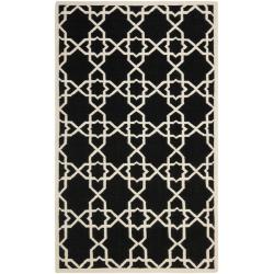 Moroccan Dhurrie Black/ Ivory Wool Rug (5' x 8')