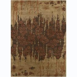Hand-tufted Bajrang Floral Brown Wool Rug (9' x 13')