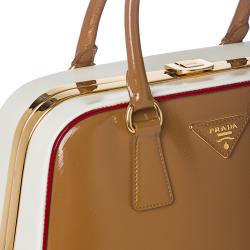 Prada Brown/ White Leather Pyramid Frame Bowler Bag - 14362510 ...  
