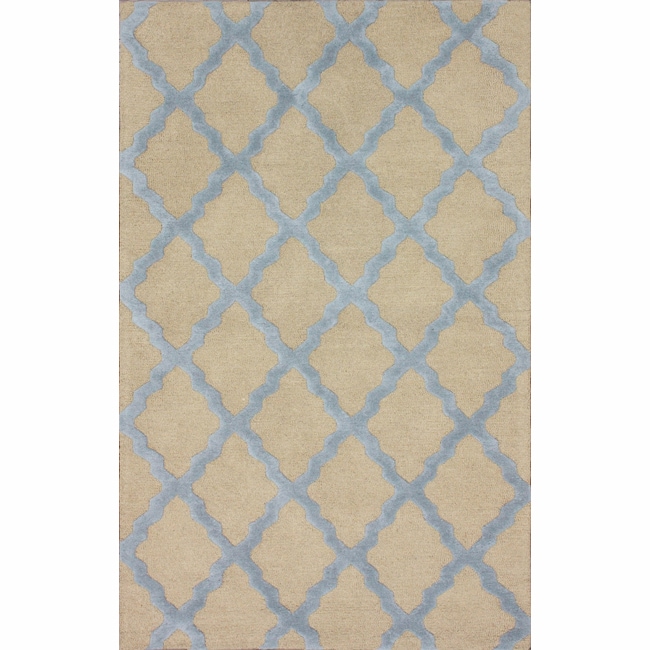 Hand hooked Alexa Moroccan Trellis Light Blue Wool Rug (5 x 8