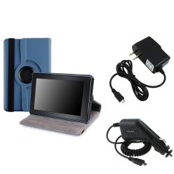 Blue Swivel Case/ Travel Charger/ Car Charger for Amazon Kindle Fire