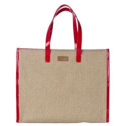 Fendi Strawberry/ Tan Linen Tote Bag