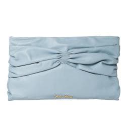 Miu Miu Oversized Baby Blue Ruched Leather Clutch