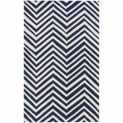 Handmade Alexa Chevron Navy Wool Runner (2'6 x 10')
