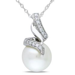 Miadora 14k White Gold South Sea Pearl and 1/10ct TDW Diamond Necklace (G-H, I1-I2)