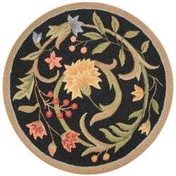 Hand-hooked Garden Scrolls Black Wool Rug (3' Round)