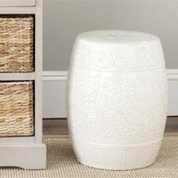Paradise Gardens Embossed White Ceramic Garden Stool