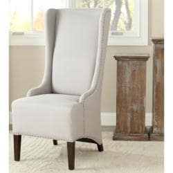 Deco Bacall Nailhead Beige Linen Side Chair