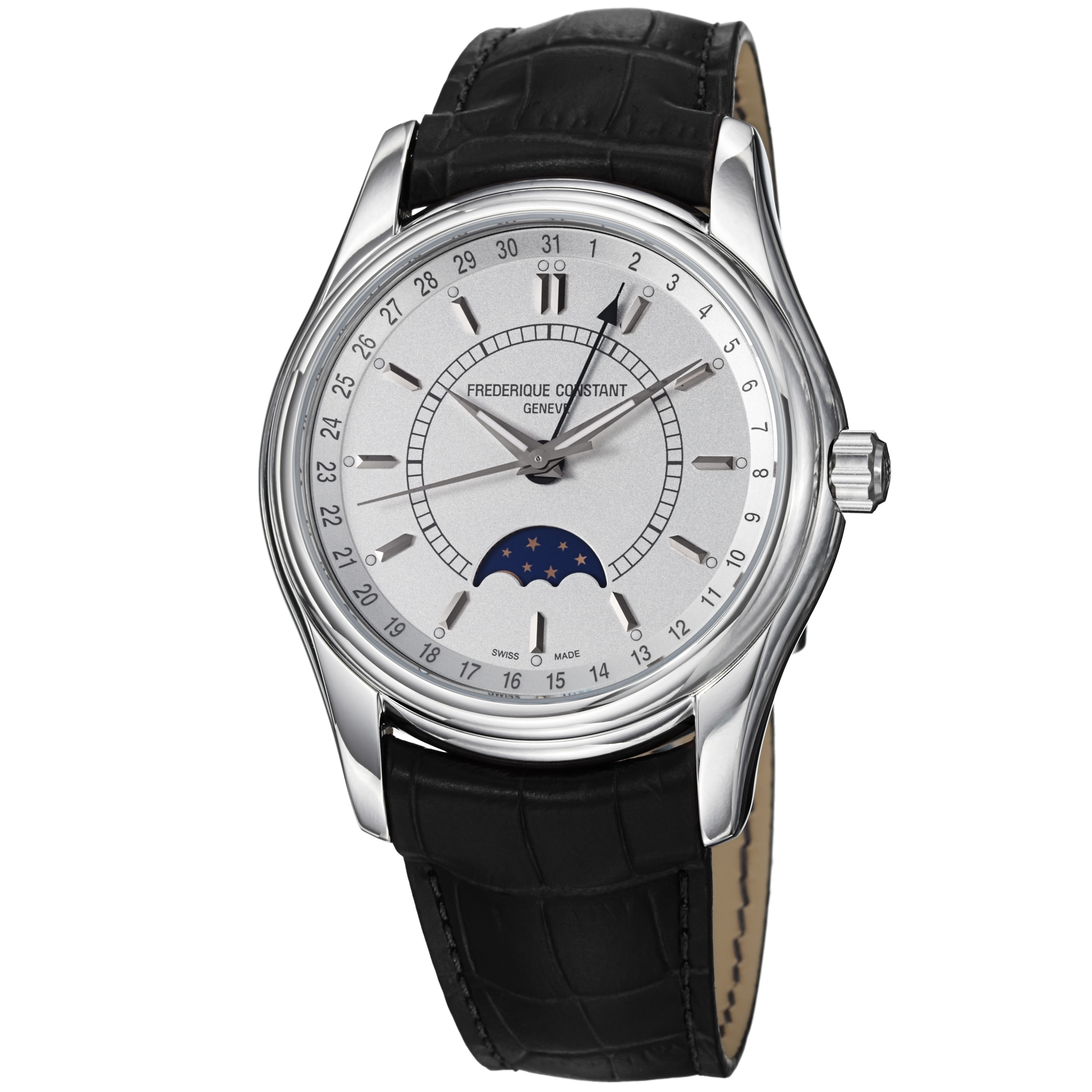 Frederique Constant Mens Index Silver Dial Moonphase Strap Watch