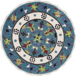 Hand Tufted Lucinda Ivory/ Teal Wool Rug (3'0 Round)
