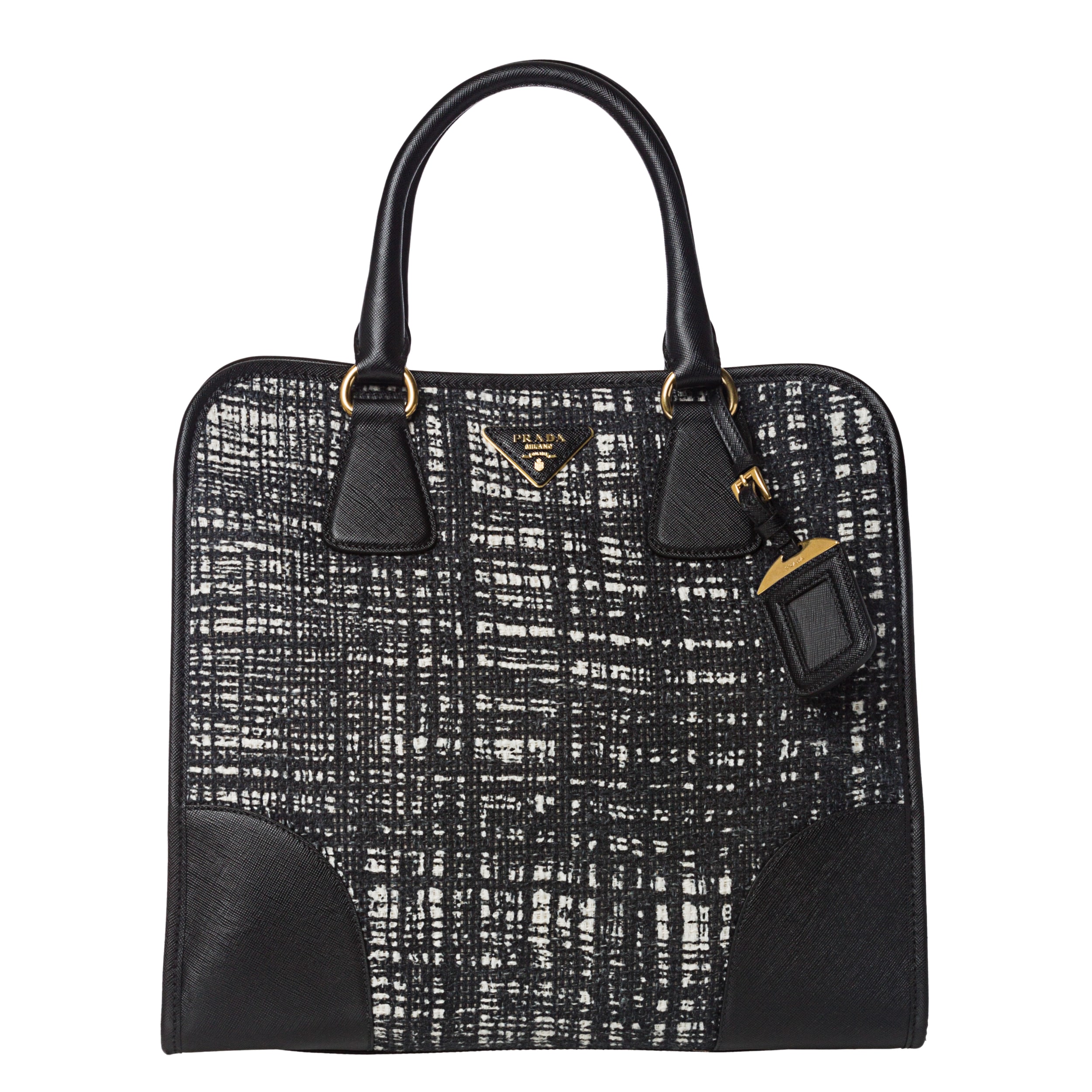 replica prada luggage - Prada Black/ White Tweed/ Saffiano Leather Tote Bag - 14488292 ...