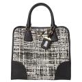 Prada White/ Black Tweed/ Saffiano Leather Tote Bag