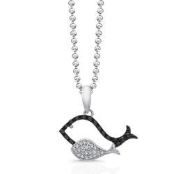 Sterling Silver 1/6ct TDW Black and White Diamond Whale Critter Pendant