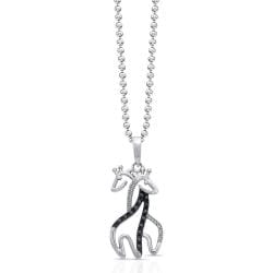 Sterling Silver 1/10ct TDW White and Black Diamond Giraffe Critter Pendant