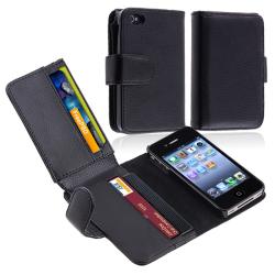Black Leather Case with Wallet for Apple iPhone 4/ 4S
