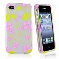 Green Leaf/ Pink Flower Rubber Coated Case for Apple iPhone 4/ 4S