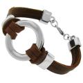 Silvertone and Genuine Brown Leather Bracelet