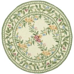 Hand-hooked Garden Trellis Ivory Wool Rug (3' Round)