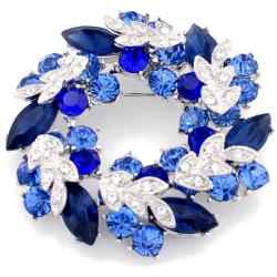 Silvertone Blue Austrian Crystal Base-metal Wreath Pin