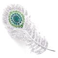 Silvertone Austrian Crystal Peacock Feather Pin