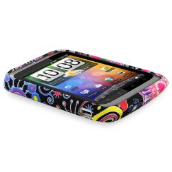 Black/ Colorful Flowers TPU Case/ Screen Protector for HTC Wildfire S