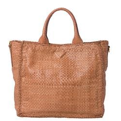 Prada Woven Blush Leather Madras Tote Bag
