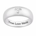 Sterling Silver 'True Love Waits' Pave Diamond Cross Ring
