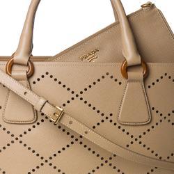 Prada Large Beige Perforated Saffiano Leather Tote Bag - 14518313 ...  