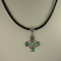 Jewelry by Dawn Cross Shaped Abalone Greek Leather Necklace