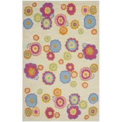 Handmade Children's Flowers Green New Zealand Wool Rug (4' x 6')