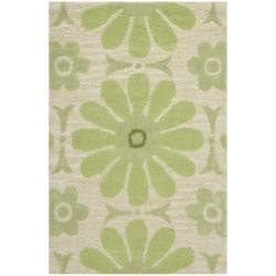 Handmade Children's Daisies Green New Zealand Wool Rug (2' x 3')