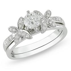 Miadora 10k White Gold 5/8ct TDW Diamond Bridal Ring Set (H-I, I2-I3)